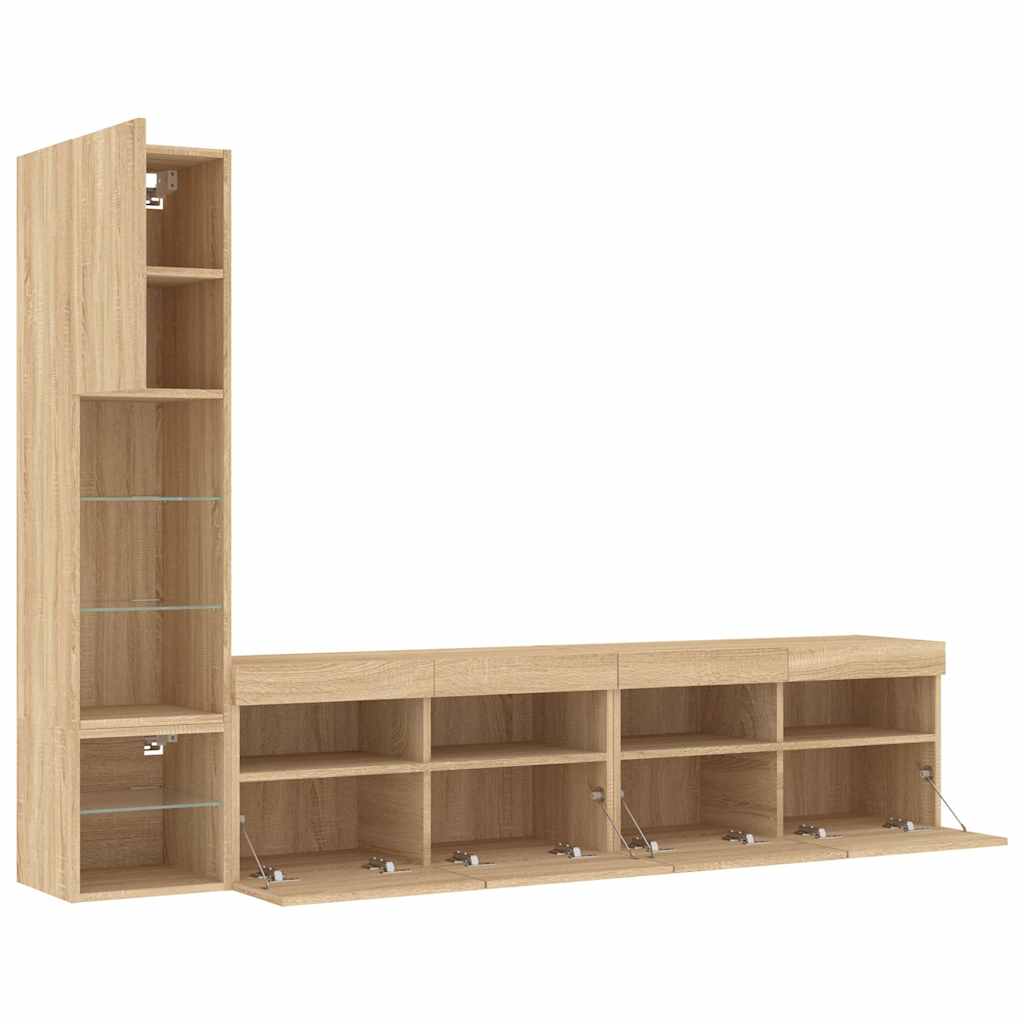Mobili TV a Muro con LED 4pz Rovere Sonoma Legno Multistrato | homemem39