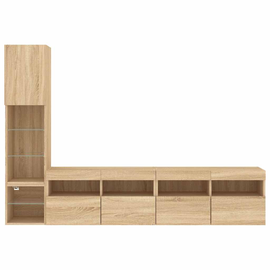 Mobili TV a Muro con LED 4pz Rovere Sonoma Legno Multistrato | homemem39