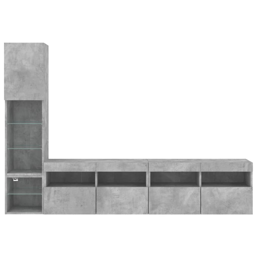 Mobili TV a Muro con LED 4pz Grigio Cemento Legno Multistrato | homemem39