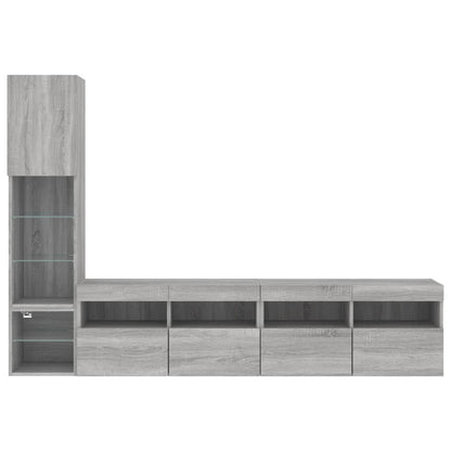 Mobili TV a Muro con LED 4pz Grigio Sonoma in Legno Multistrato | homemem39