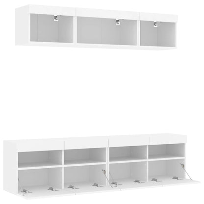Mobili TV a Muro con LED 5pz Bianchi in Legno Multistrato