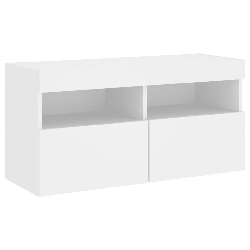 Mobili TV a Muro con LED 5pz Bianchi in Legno Multistrato | homemem39