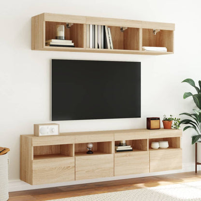 Mobili TV a Muro con LED 5pz Rovere Sonoma Legno Multistrato