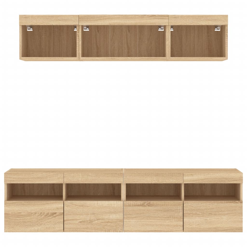 Mobili TV a Muro con LED 5pz Rovere Sonoma Legno Multistrato