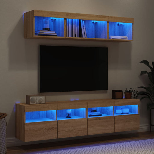 Mobili TV a Muro con LED 5pz Rovere Sonoma Legno Multistrato