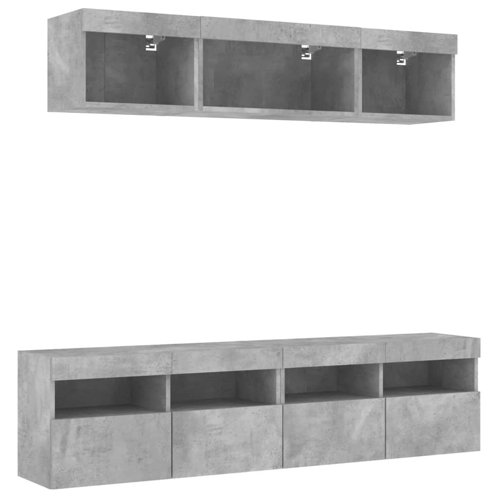 Mobili TV a Muro con LED 5pz Grigio Cemento Legno Multistrato | homemem39