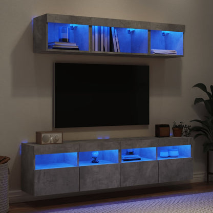 Mobili TV a Muro con LED 5pz Grigio Cemento Legno Multistrato | homemem39