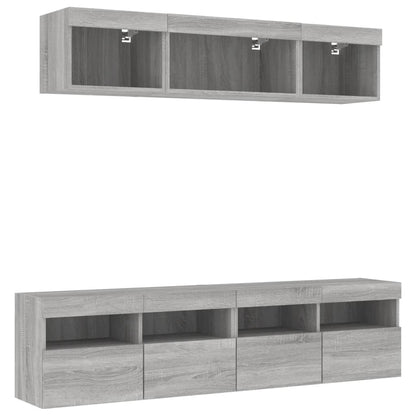Mobili TV a Muro con LED 5pz Grigio Sonoma in Legno Multistrato | homemem39