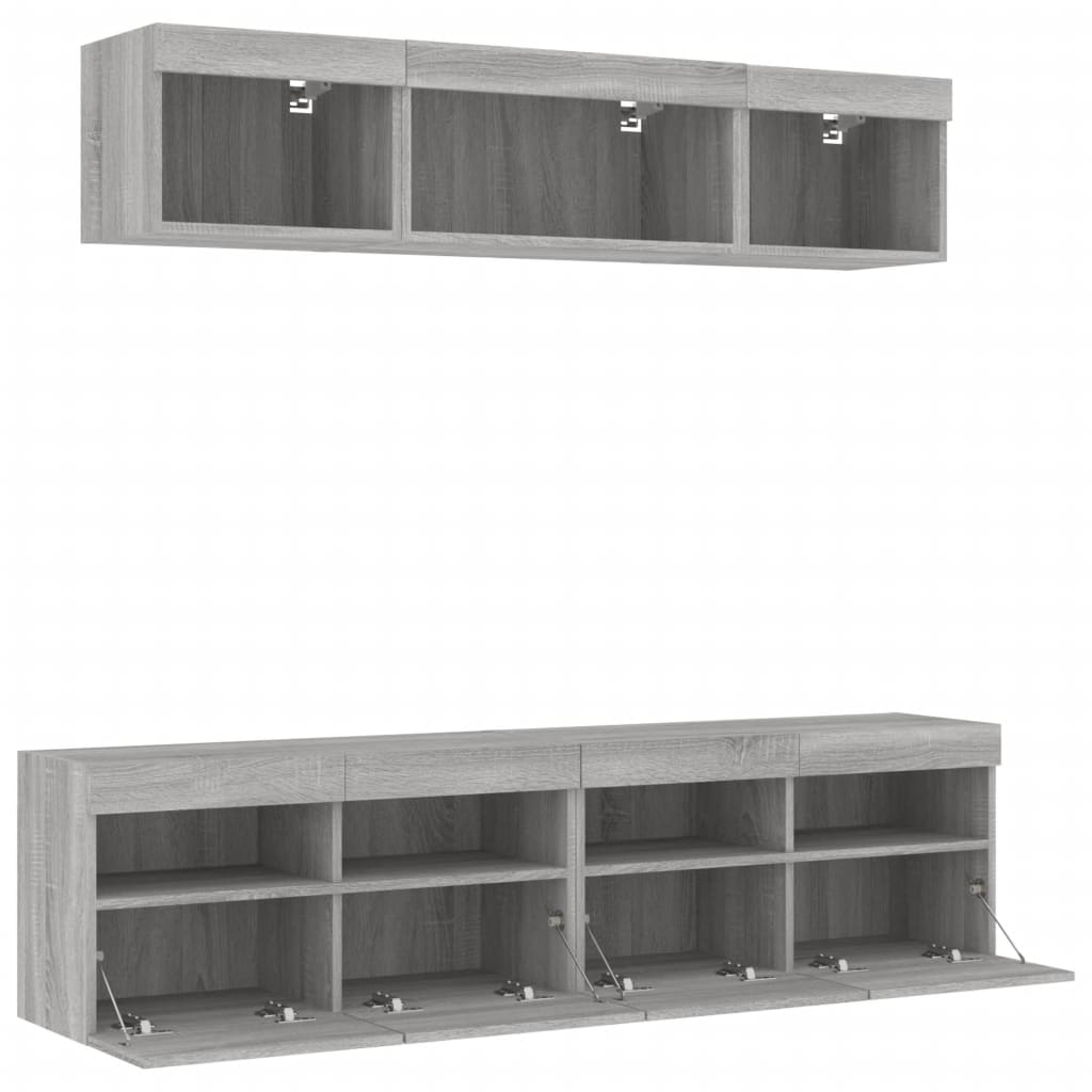 Mobili TV a Muro con LED 5pz Grigio Sonoma in Legno Multistrato | homemem39