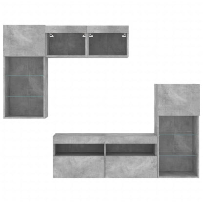 Mobili TV a Muro con LED 5pz Grigio Cemento Legno Multistrato | homemem39