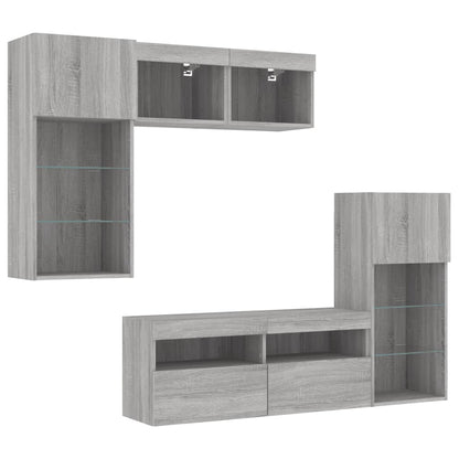 Mobili TV a Muro con LED 5pz Grigio Sonoma in Legno Multistrato
