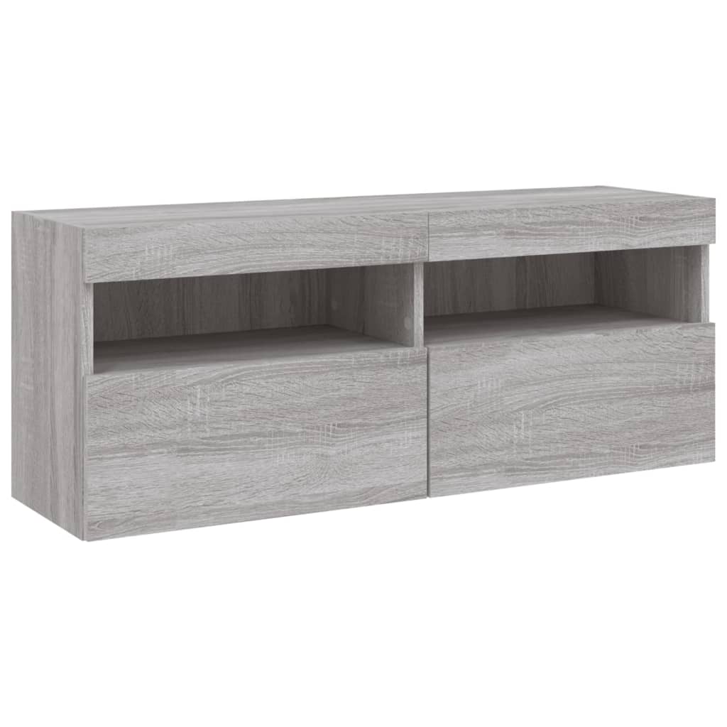 Mobili TV a Muro con LED 5pz Grigio Sonoma in Legno Multistrato