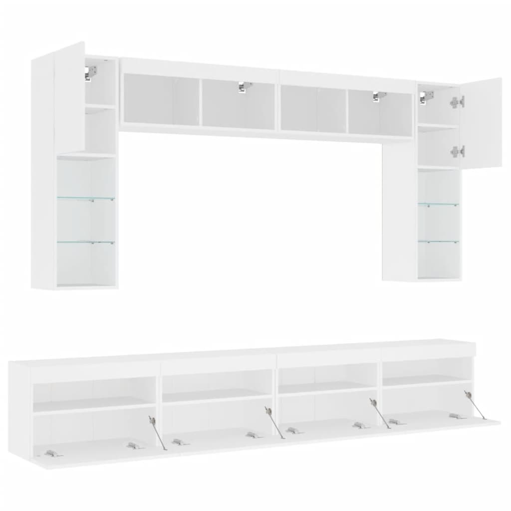 Set Mobili TV a Muro 8 pz con Luci LED Bianco