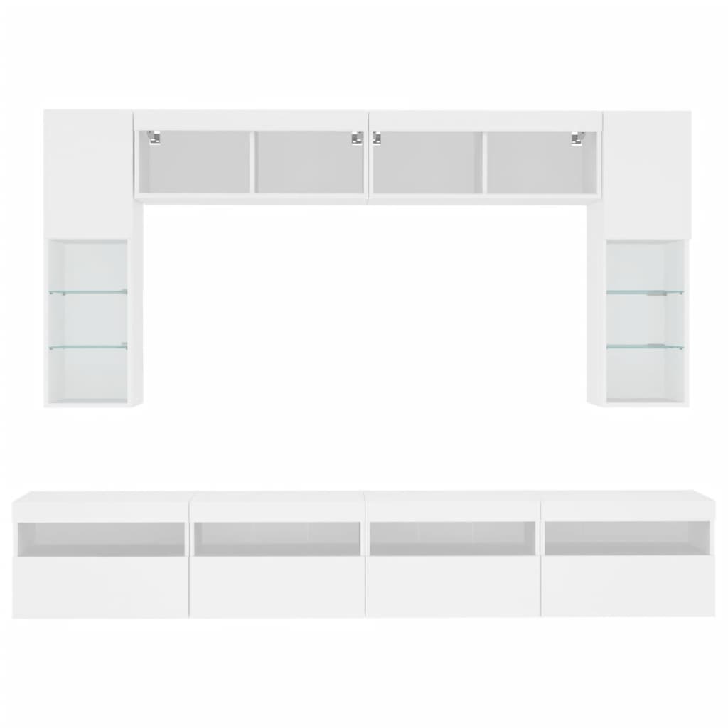 Set Mobili TV a Muro 8 pz con Luci LED Bianco