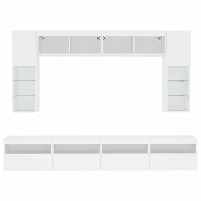 Set Mobili TV a Muro 8 pz con Luci LED Bianco