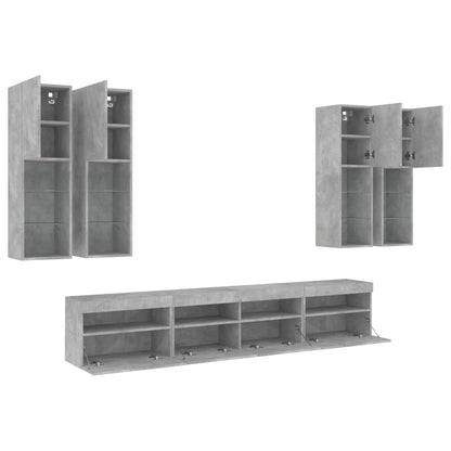 Set Mobili TV a Muro 7 pz con Luci LED Grigio Cemento