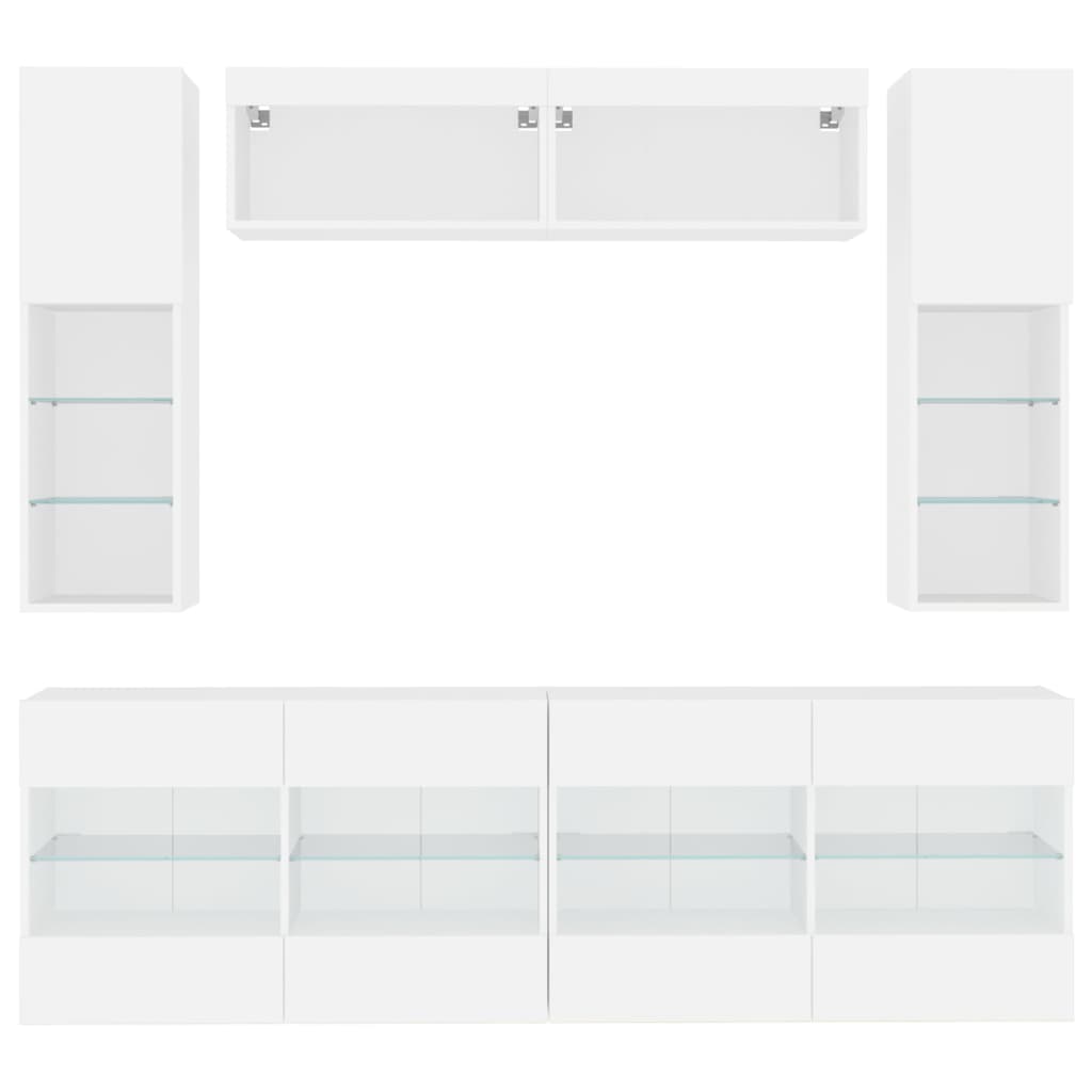 Set Mobili TV a Muro 6 pz con Luci LED Bianco