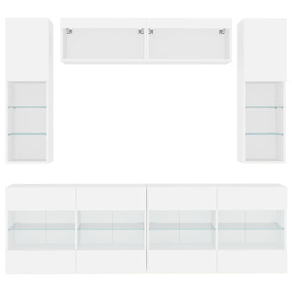 Set Mobili TV a Muro 6 pz con Luci LED Bianco