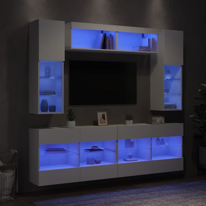 Set Mobili TV a Muro 6 pz con Luci LED Bianco