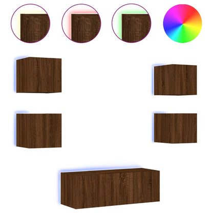 Mobili TV a Muro con LED 6pz Rovere Marrone Legno Multistrato - homemem39