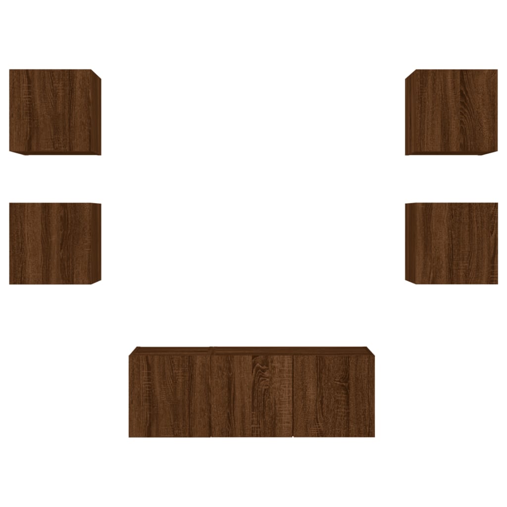 Mobili TV a Muro con LED 6pz Rovere Marrone Legno Multistrato - homemem39