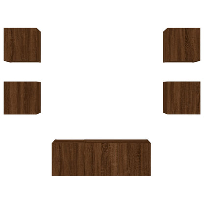 Mobili TV a Muro con LED 6pz Rovere Marrone Legno Multistrato - homemem39