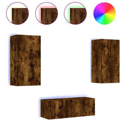 Mobili TV a Muro con LED 4pz Rovere Fumo in Legno Multistrato - homemem39
