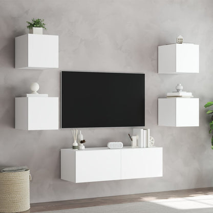 Mobili TV a Muro 5pz con Luci LED Bianchi