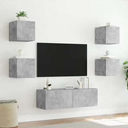 Mobili TV a Muro 5pz con Luci LED Grigio Cemento