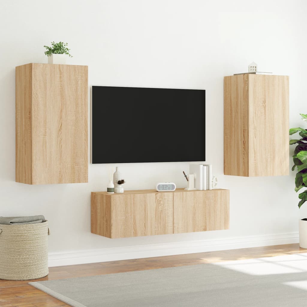 Mobili TV a Muro 3pz con Luci LED Rovere Sonoma - homemem39