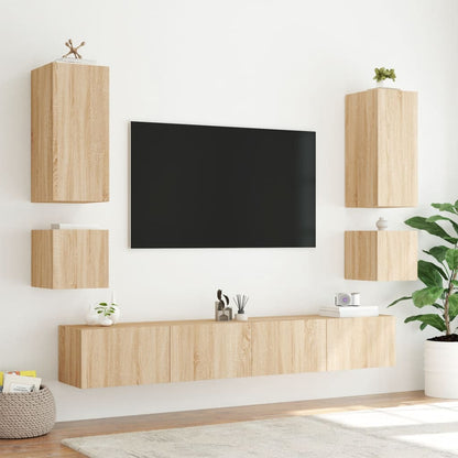 Mobili TV a Muro 6pz con Luci LED Rovere Sonoma