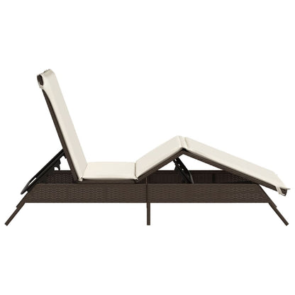 Lettino Prendisole con Cuscino Marrone in Polyrattan - homemem39