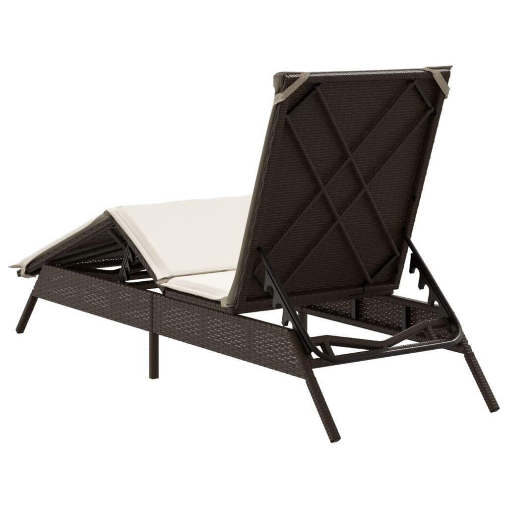 Lettino Prendisole con Cuscino Marrone in Polyrattan - homemem39