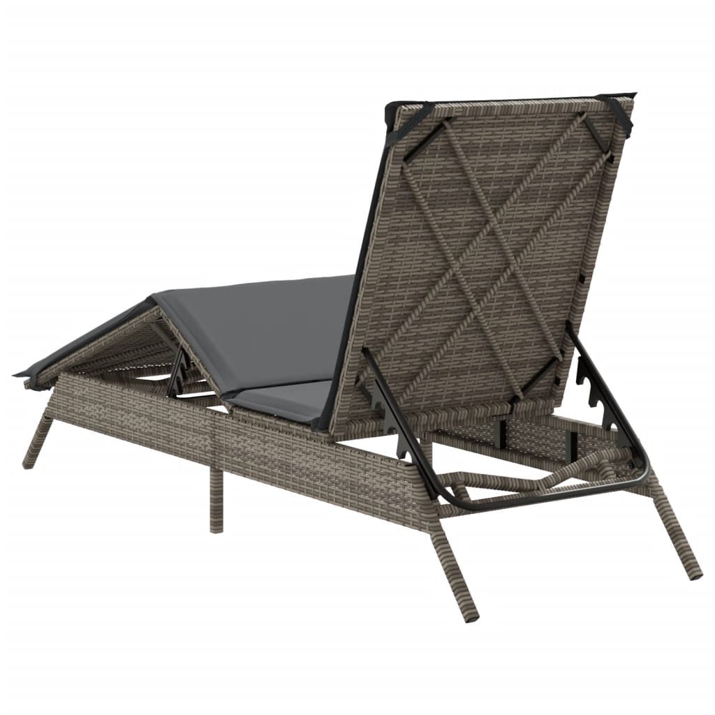 Lettino Prendisole con Cuscino Grigio in Polyrattan