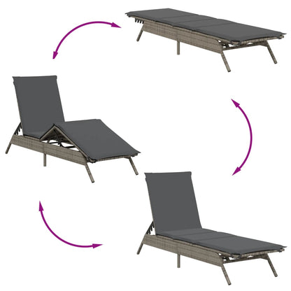 Lettino Prendisole con Cuscino Grigio in Polyrattan - homemem39