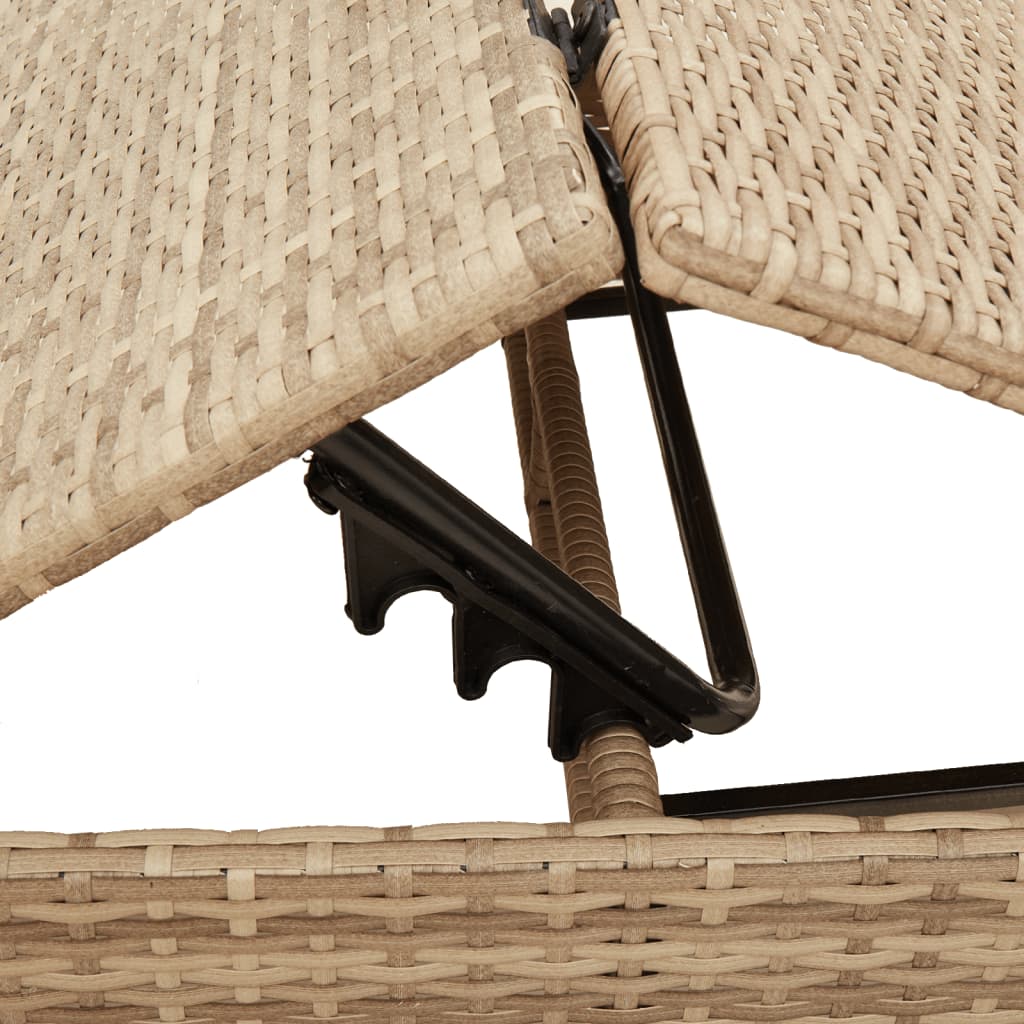 Lettino Prendisole con Cuscini Beige in Polyrattan