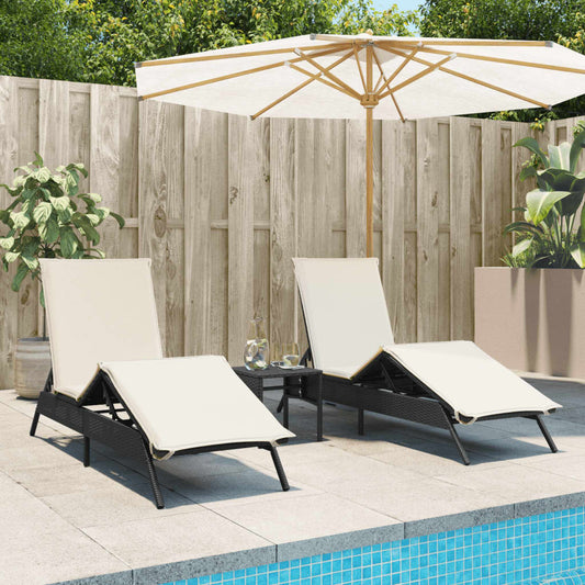 Lettini Prendisole 2 pz con Tavolino Nero in Polyrattan - homemem39