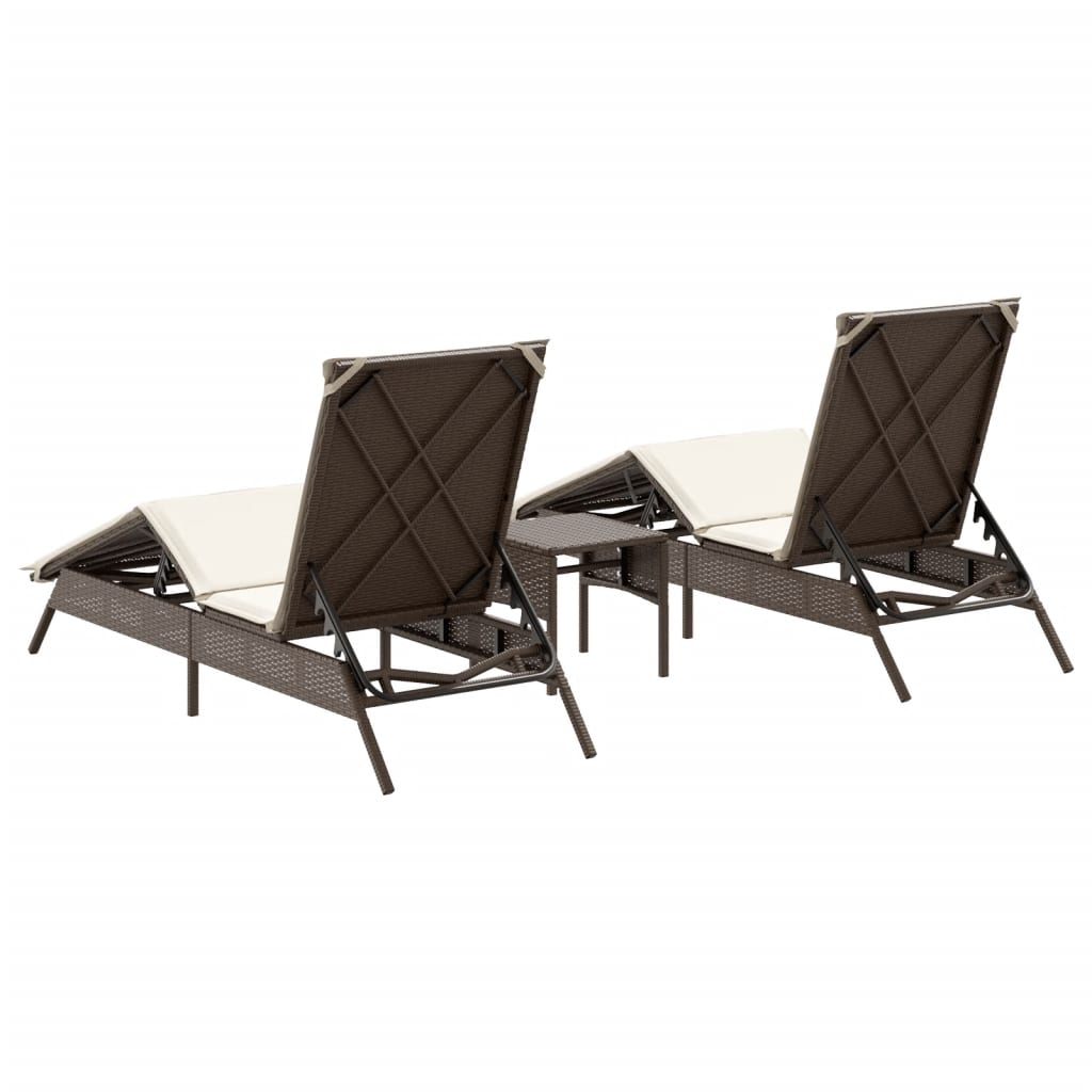 Lettini Prendisole 2 pz con Tavolino Marrone in Polyrattan | homemem39