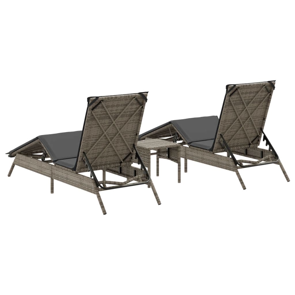 Lettini Prendisole 2 pz con Tavolino Grigio in Polyrattan - homemem39