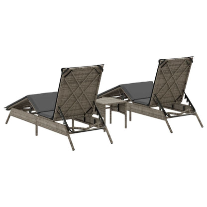 Lettini Prendisole 2 pz con Tavolino Grigio in Polyrattan - homemem39