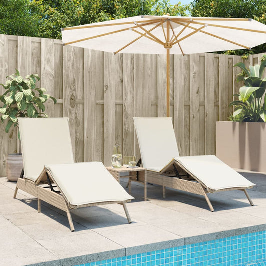 Lettini Prendisole 2 pz con Tavolino Beige in Polyrattan - homemem39