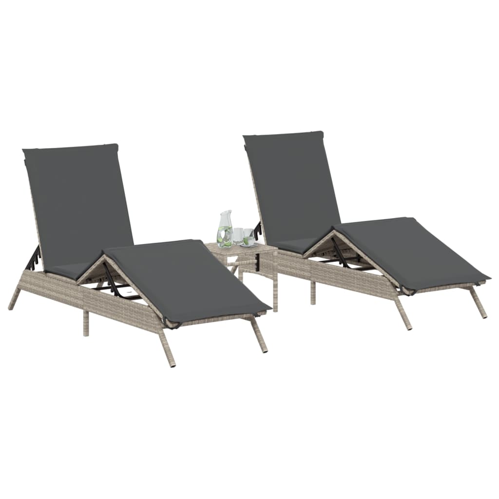 Lettini Prendisole 2pz con Tavolino Grigio Chiaro in Polyrattan - homemem39