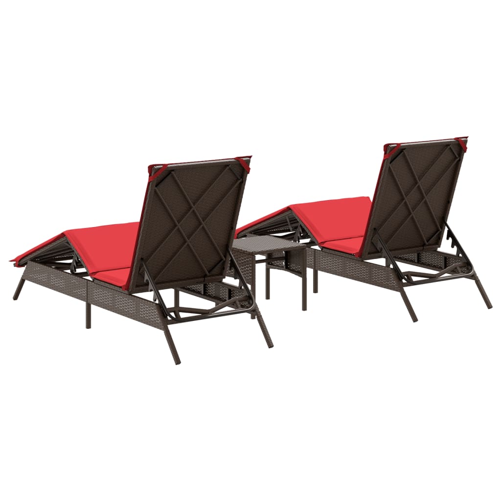 Lettini Prendisole 2 pz con Tavolino Marrone in Polyrattan - homemem39