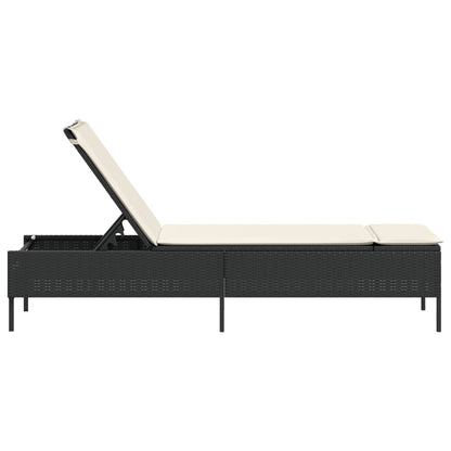 Lettino Prendisole con Cuscino Nero in Polyrattan - homemem39