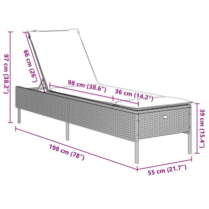 Lettino Prendisole con Cuscino Grigio in Polyrattan - homemem39