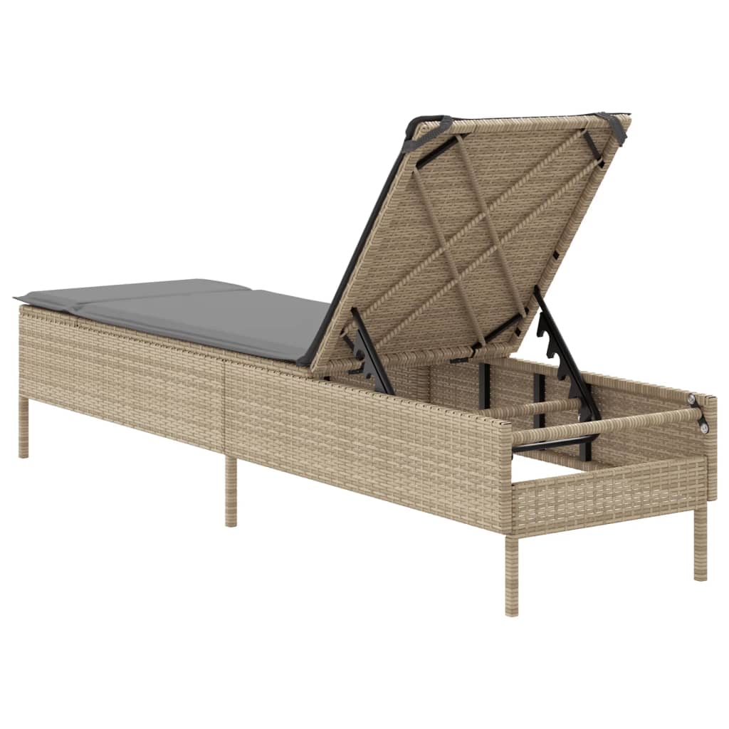 Lettino Prendisole con Cuscini Beige in Polyrattan - homemem39