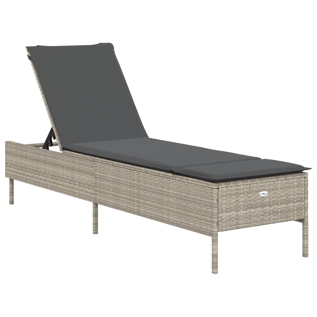 Lettino Prendisole con Cuscino Grigio Chiaro in Polyrattan - homemem39