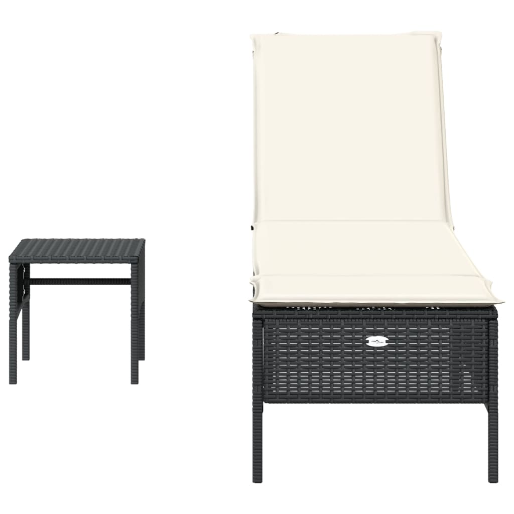 Lettino Prendisole con Tavolo e Cuscino Nero in Polyrattan - homemem39