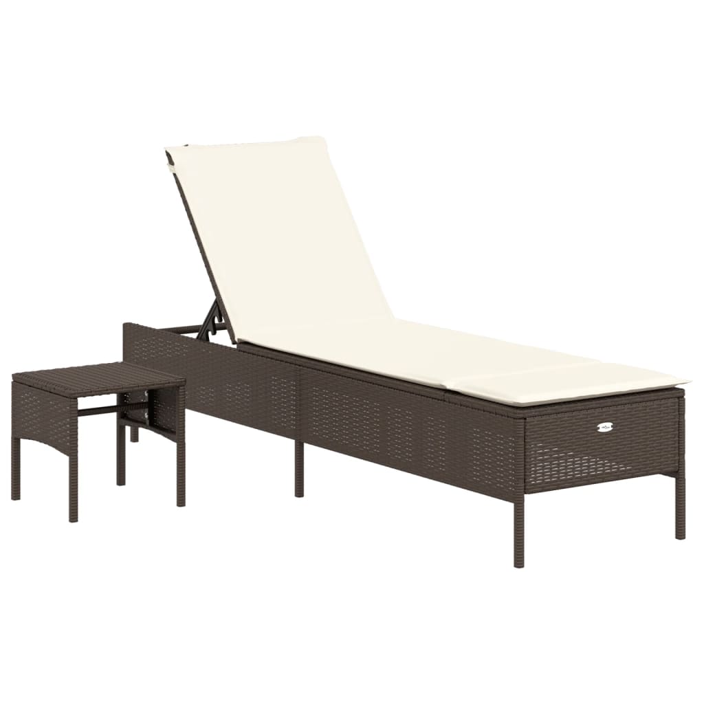 Lettino Prendisole con Tavolo e Cuscino Marrone in Polyrattan - homemem39