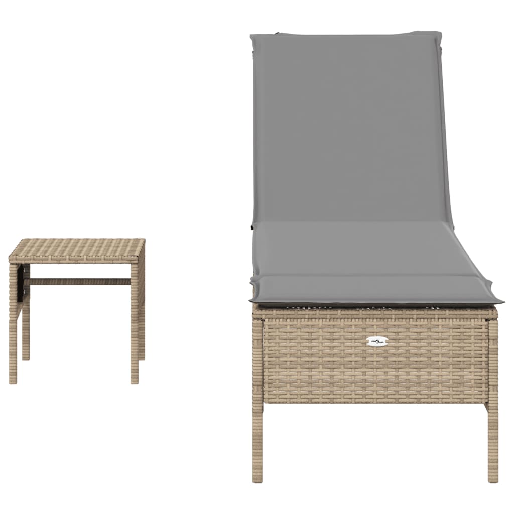 Lettino Prendisole con Tavolo e Cuscino Beige in Polyrattan - homemem39